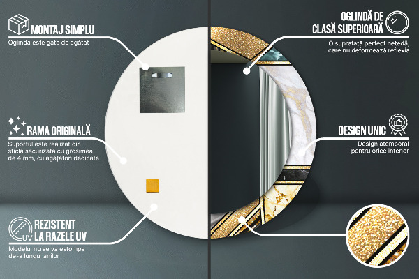 Mramor a zlato Okrúhle dekoračné zrkadlo na stenu