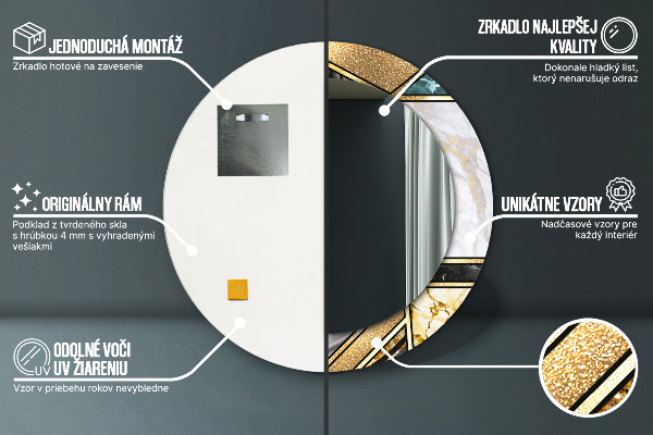 Mramor a zlato Okrúhle dekoračné zrkadlo na stenu