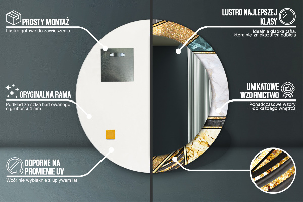 Mramor a zlato Okrúhle dekoračné zrkadlo na stenu