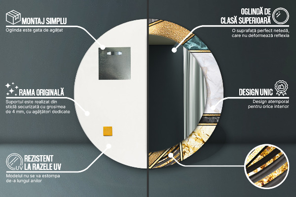 Mramor a zlato Okrúhle dekoračné zrkadlo na stenu