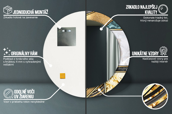 Mramor a zlato Okrúhle dekoračné zrkadlo na stenu