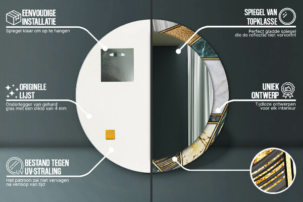 Mramor a zlato Okrúhle dekoračné zrkadlo na stenu