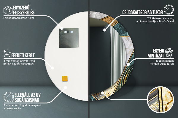 Mramor a zlato Okrúhle dekoračné zrkadlo na stenu