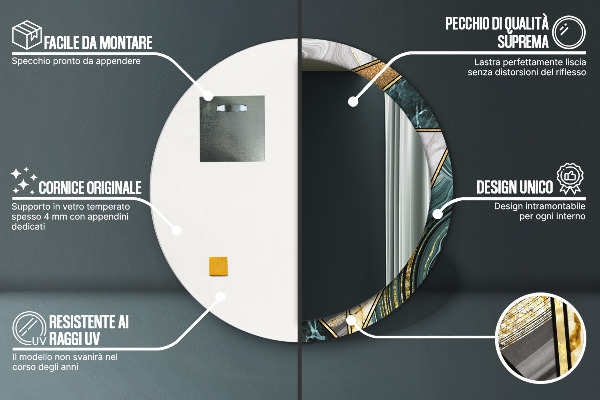 Mramor a zlato Okrúhle dekoračné zrkadlo na stenu