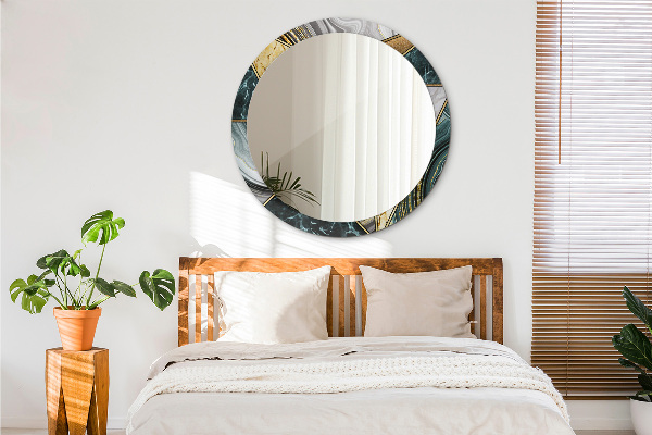 Mramor a zlato Okrúhle dekoračné zrkadlo na stenu