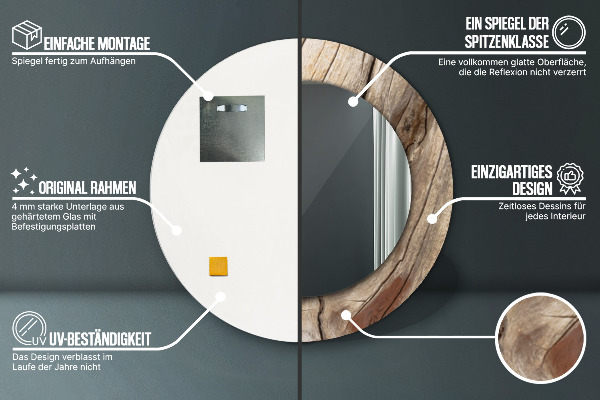 Popraskané drevo Okrúhle dekoračné zrkadlo na stenu