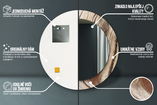 Popraskané drevo Okrúhle dekoračné zrkadlo na stenu