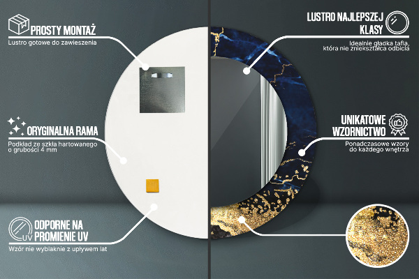 Modrý mramor Okrúhle dekoračné zrkadlo