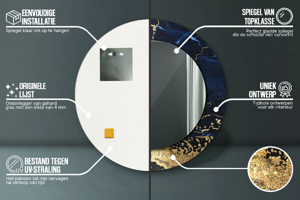 Modrý mramor Okrúhle dekoračné zrkadlo