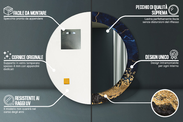 Modrý mramor Okrúhle dekoračné zrkadlo