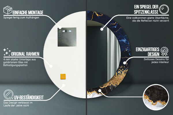 Modrý mramor Okrúhle dekoračné zrkadlo