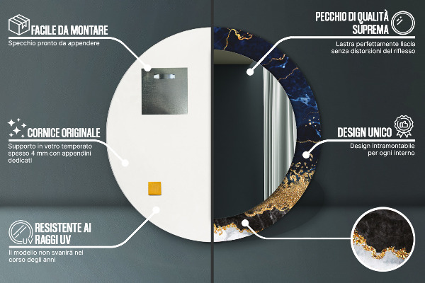 Modrý mramor Okrúhle dekoračné zrkadlo