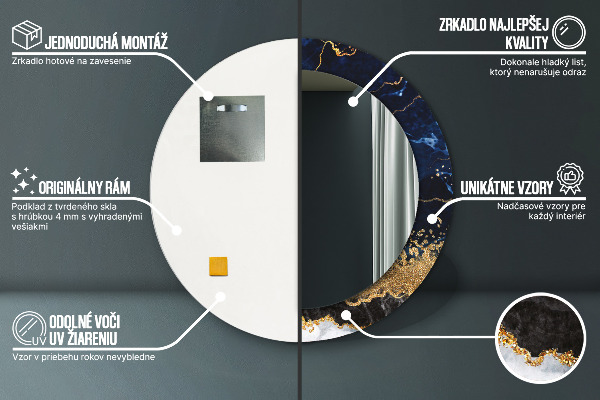 Modrý mramor Okrúhle dekoračné zrkadlo