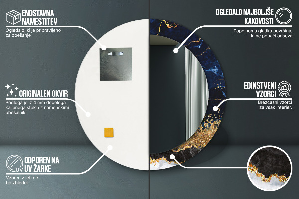 Modrý mramor Okrúhle dekoračné zrkadlo