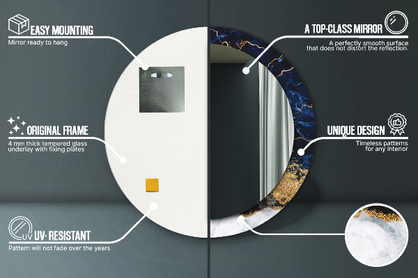 Modrý mramor Okrúhle dekoračné zrkadlo