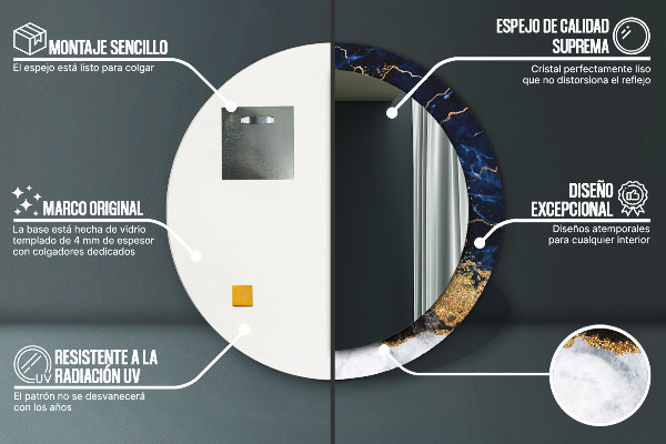 Modrý mramor Okrúhle dekoračné zrkadlo