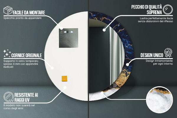 Modrý mramor Okrúhle dekoračné zrkadlo