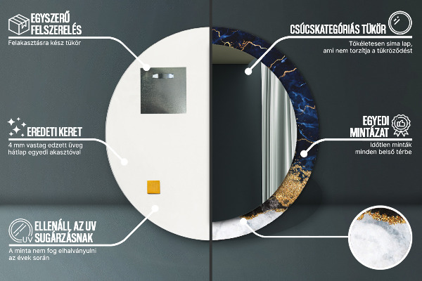 Modrý mramor Okrúhle dekoračné zrkadlo