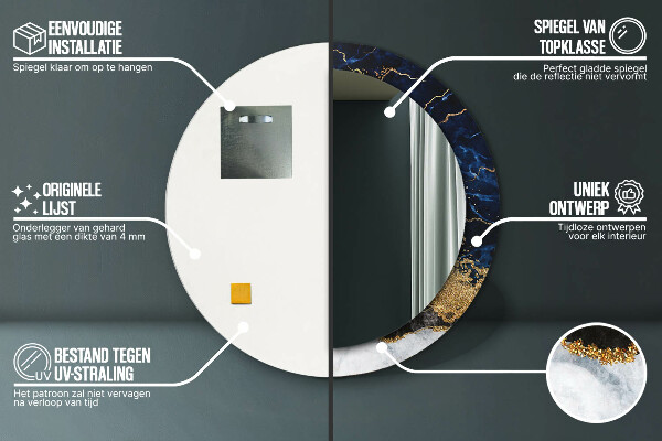 Modrý mramor Okrúhle dekoračné zrkadlo