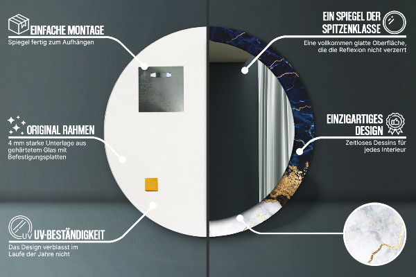 Modrý mramor Okrúhle dekoračné zrkadlo