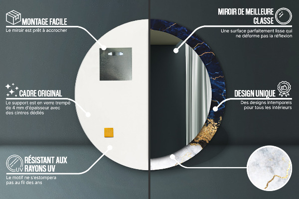 Modrý mramor Okrúhle dekoračné zrkadlo
