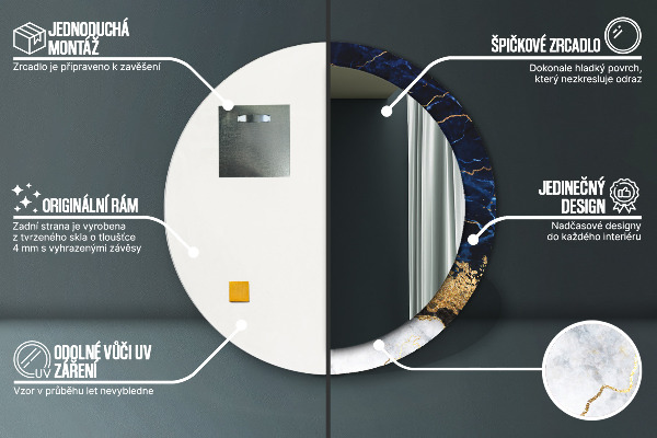 Modrý mramor Okrúhle dekoračné zrkadlo