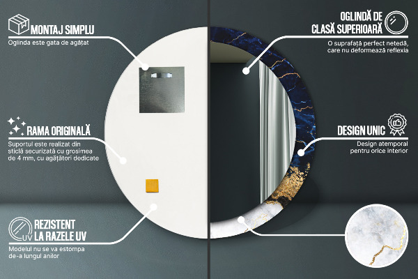 Modrý mramor Okrúhle dekoračné zrkadlo