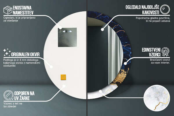 Modrý mramor Okrúhle dekoračné zrkadlo