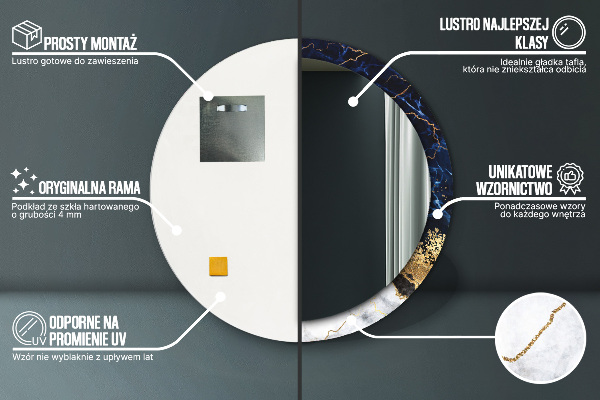 Modrý mramor Okrúhle dekoračné zrkadlo