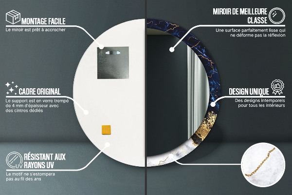 Modrý mramor Okrúhle dekoračné zrkadlo