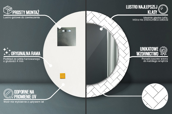 Rybí kosť Okrúhle dekoračné zrkadlo