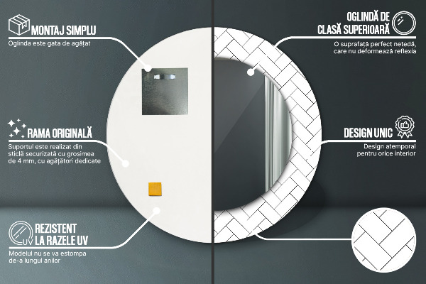 Rybí kosť Okrúhle dekoračné zrkadlo