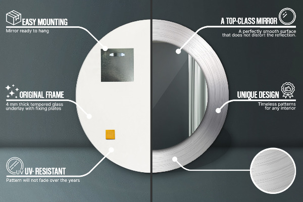 Lesklá oceľ Okrúhle dekoračné zrkadlo