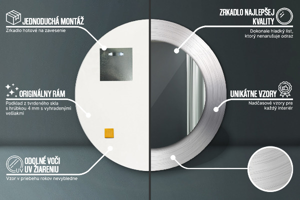 Lesklá oceľ Okrúhle dekoračné zrkadlo