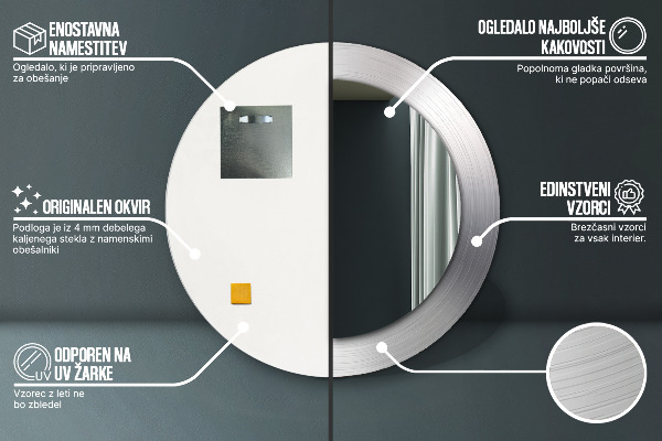 Lesklá oceľ Okrúhle dekoračné zrkadlo