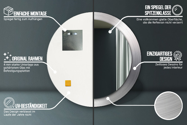 Lesklá oceľ Okrúhle dekoračné zrkadlo