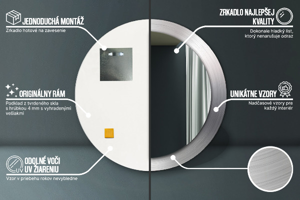 Lesklá oceľ Okrúhle dekoračné zrkadlo