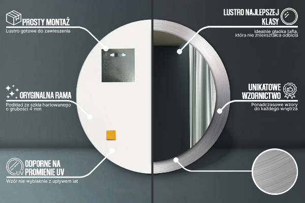 Lesklá oceľ Okrúhle dekoračné zrkadlo