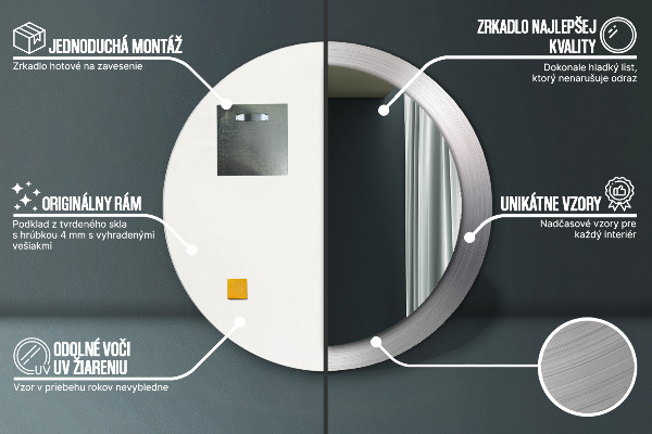 Lesklá oceľ Okrúhle dekoračné zrkadlo