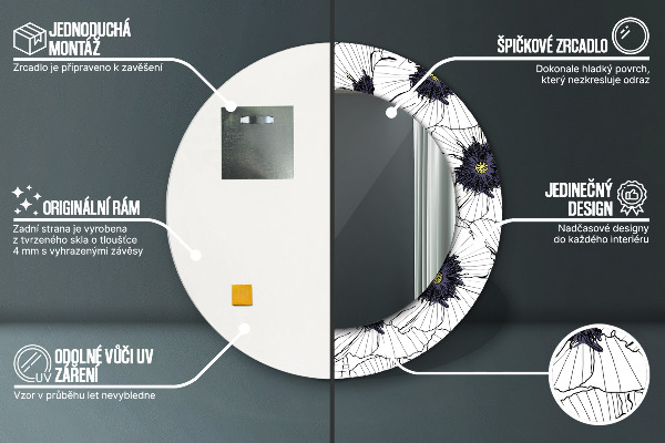 Zloženie lineárnych kvetov Okrúhle dekoračné zrkadlo na stenu