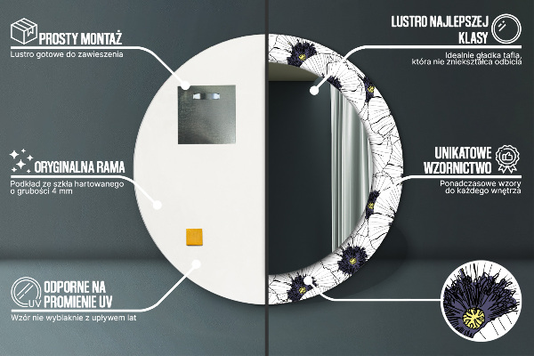 Zloženie lineárnych kvetov Okrúhle dekoračné zrkadlo na stenu