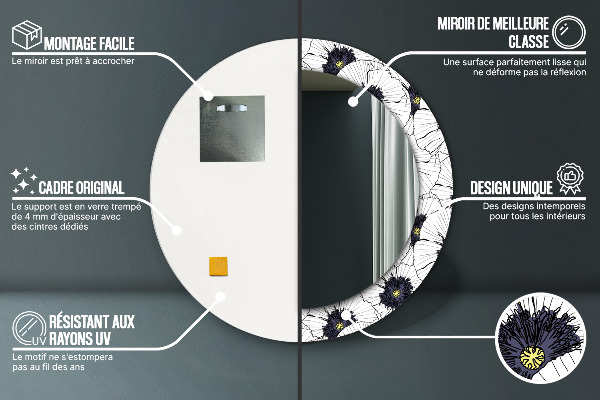 Zloženie lineárnych kvetov Okrúhle dekoračné zrkadlo na stenu
