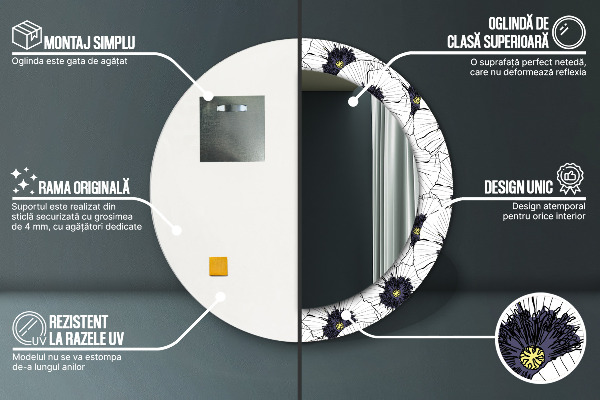 Zloženie lineárnych kvetov Okrúhle dekoračné zrkadlo na stenu