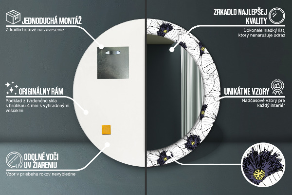 Zloženie lineárnych kvetov Okrúhle dekoračné zrkadlo na stenu