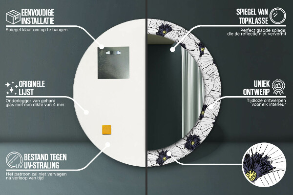 Zloženie lineárnych kvetov Okrúhle dekoračné zrkadlo na stenu