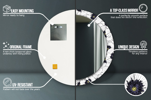 Zloženie lineárnych kvetov Okrúhle dekoračné zrkadlo na stenu