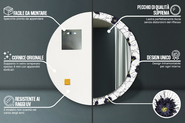 Zloženie lineárnych kvetov Okrúhle dekoračné zrkadlo na stenu