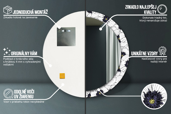 Zloženie lineárnych kvetov Okrúhle dekoračné zrkadlo na stenu