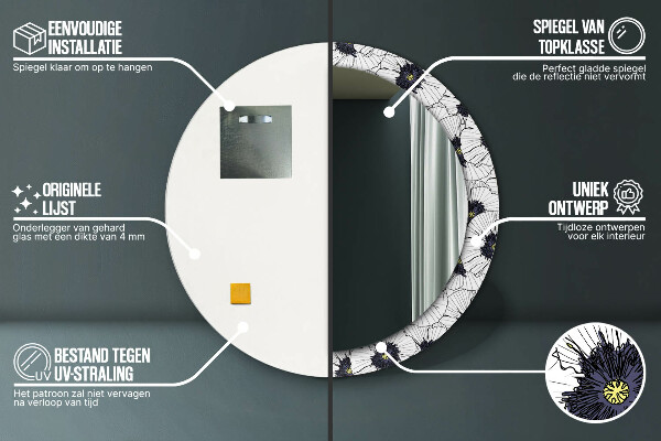 Zloženie lineárnych kvetov Okrúhle dekoračné zrkadlo na stenu