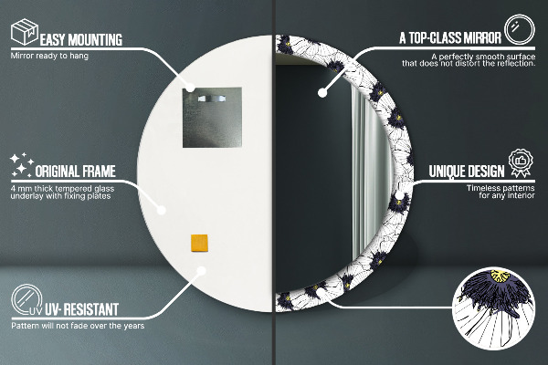 Zloženie lineárnych kvetov Okrúhle dekoračné zrkadlo na stenu